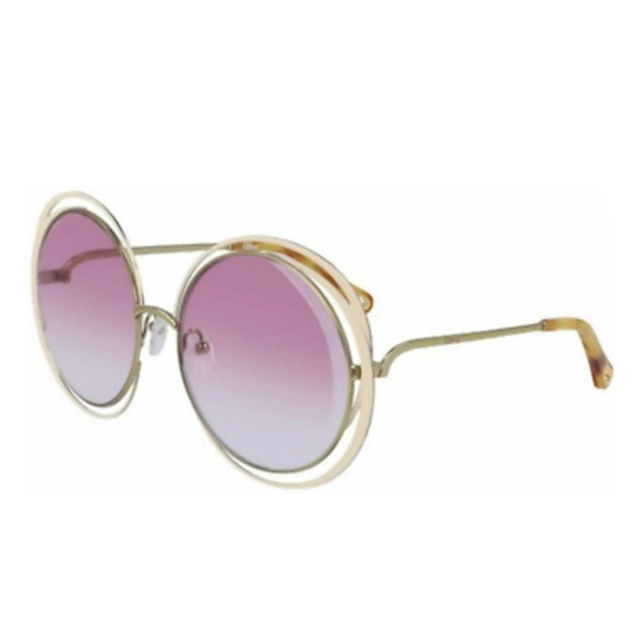 Chloe Carlina 59mm Round Sunglasses Gold Ivory Oversize Concentric Circl… - Picture 2 of 7